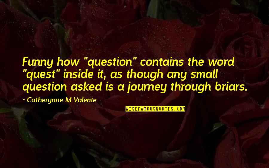 Small 3 Word Quotes By Catherynne M Valente: Funny how "question" contains the word "quest" inside