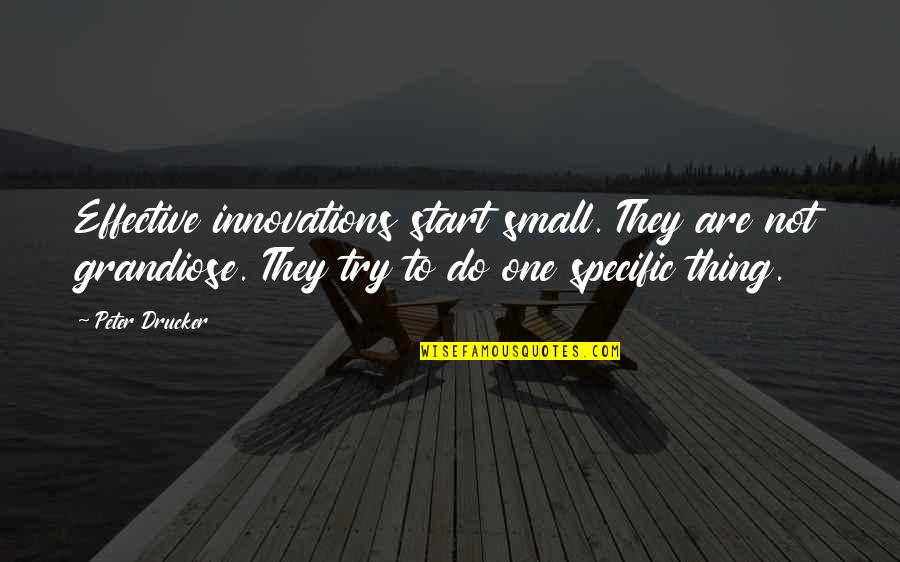 Small Effective Quotes By Peter Drucker: Effective innovations start small. They are not grandiose.