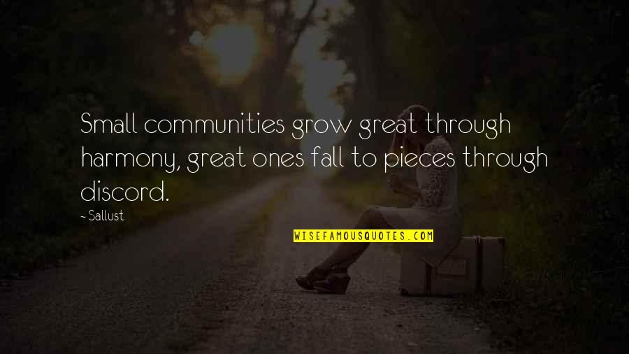 Small Pieces Quotes By Sallust: Small communities grow great through harmony, great ones