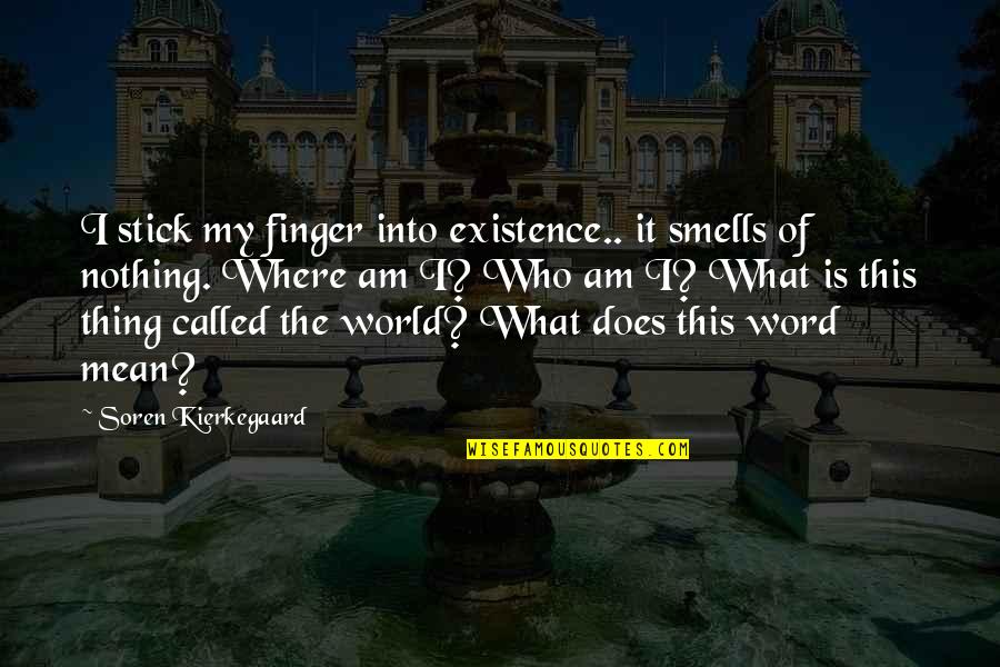 Smells Quotes By Soren Kierkegaard: I stick my finger into existence.. it smells