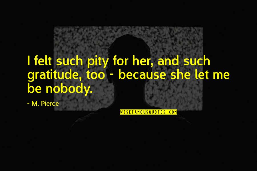 Smiles And Kindness Quotes By M. Pierce: I felt such pity for her, and such