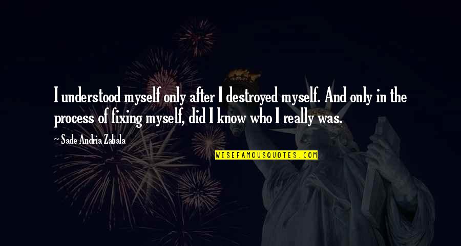 Smiling Dogs Quotes By Sade Andria Zabala: I understood myself only after I destroyed myself.