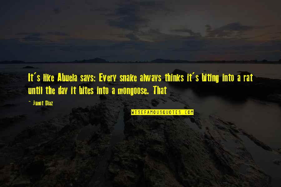 Snake Quotes By Junot Diaz: It's like Abuela says: Every snake always thinks Snake Quotes By Junot Diaz: It's like Abuela says: Every snake always thinks