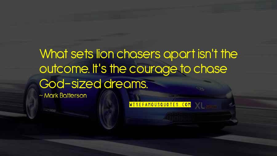 Snakes Alive Quotes By Mark Batterson: What sets lion chasers apart isn't the outcome.
