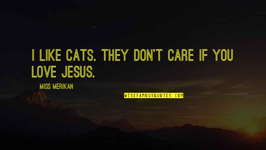 Snappy Christian Quotes By Miss Merikan: I like cats. They don't care if you