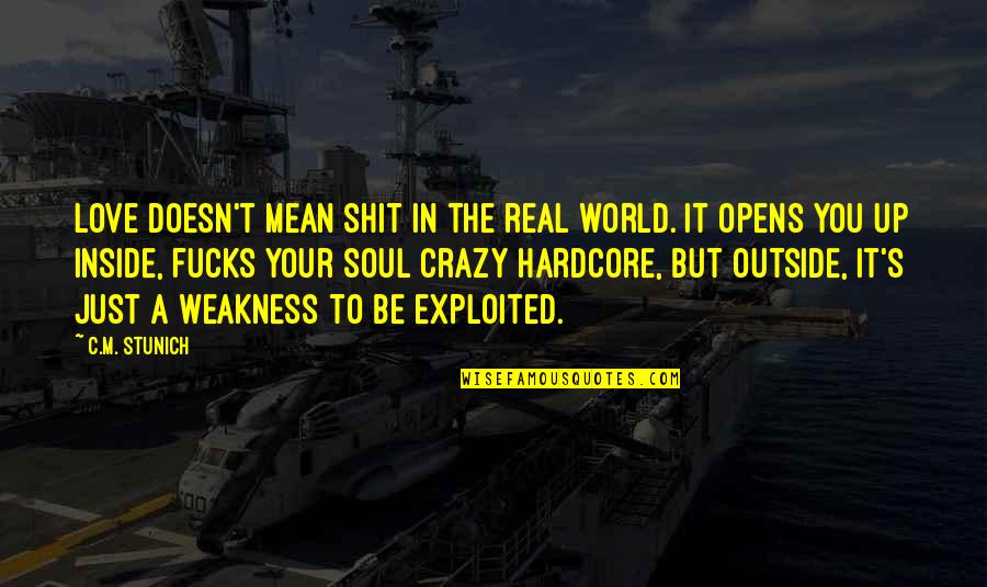 Snarkiness Quotes By C.M. Stunich: Love doesn't mean shit in the real world. Snarkiness Quotes By C.M. Stunich: Love doesn't mean shit in the real world.