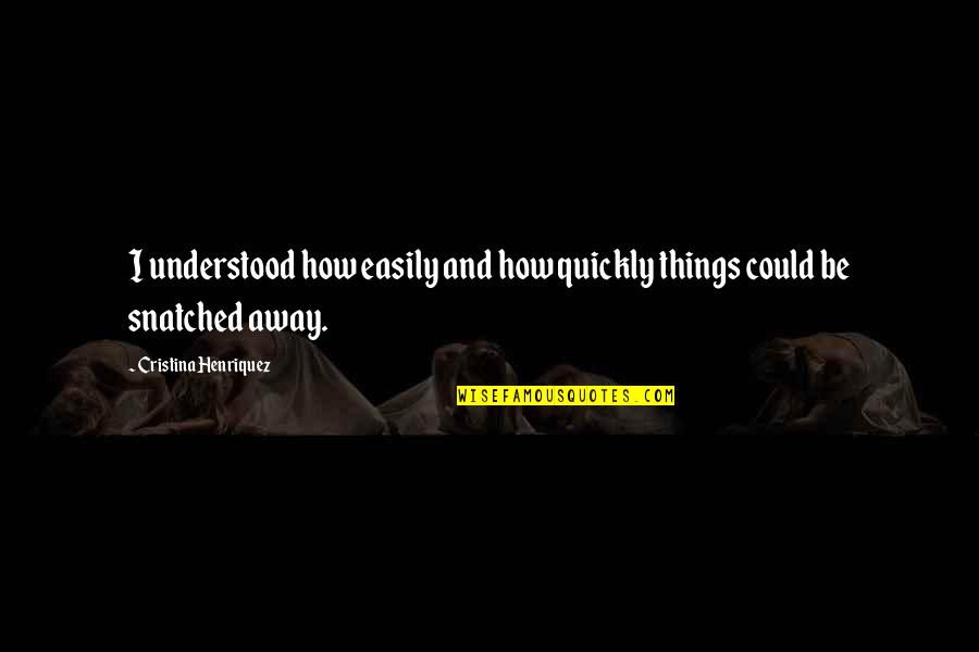 Snatched Quotes By Cristina Henriquez: I understood how easily and how quickly things Snatched Quotes By Cristina Henriquez: I understood how easily and how quickly things
