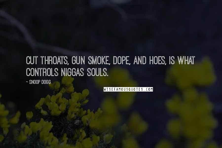 Snoop Dogg quotes: Cut throats, gun smoke, dope, and hoes, is what controls niggas souls.