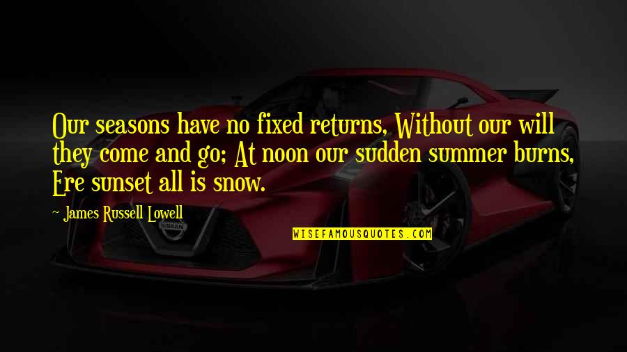 Snow And Sunset Quotes By James Russell Lowell: Our seasons have no fixed returns, Without our Snow And Sunset Quotes By James Russell Lowell: Our seasons have no fixed returns, Without our