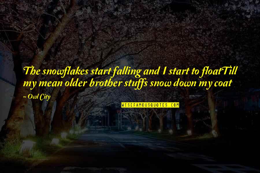 Snow And Winter Quotes By Owl City: The snowflakes start falling and I start to