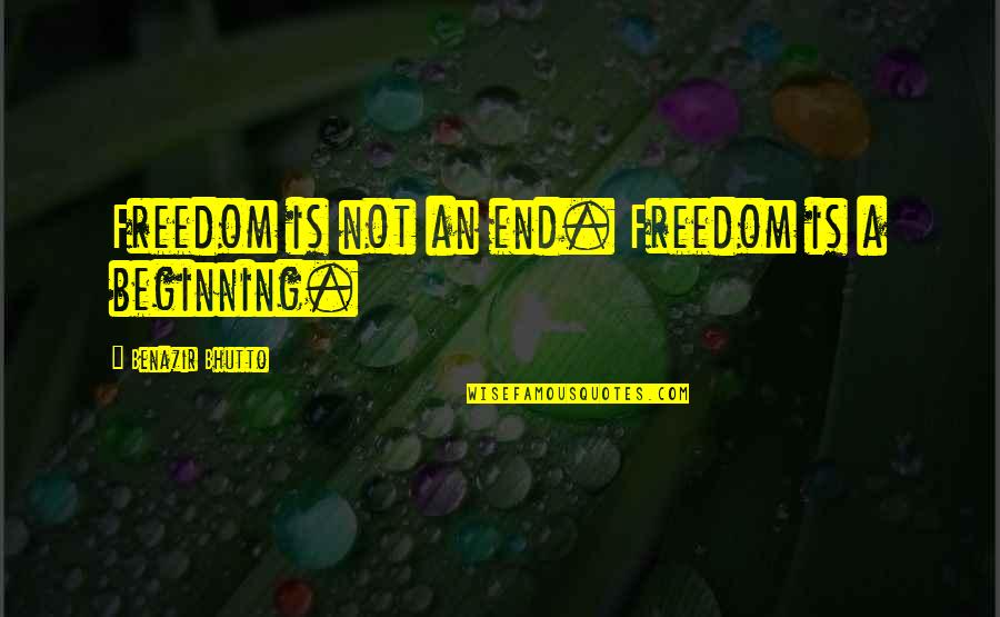 Snow Bunnies Quotes By Benazir Bhutto: Freedom is not an end. Freedom is a