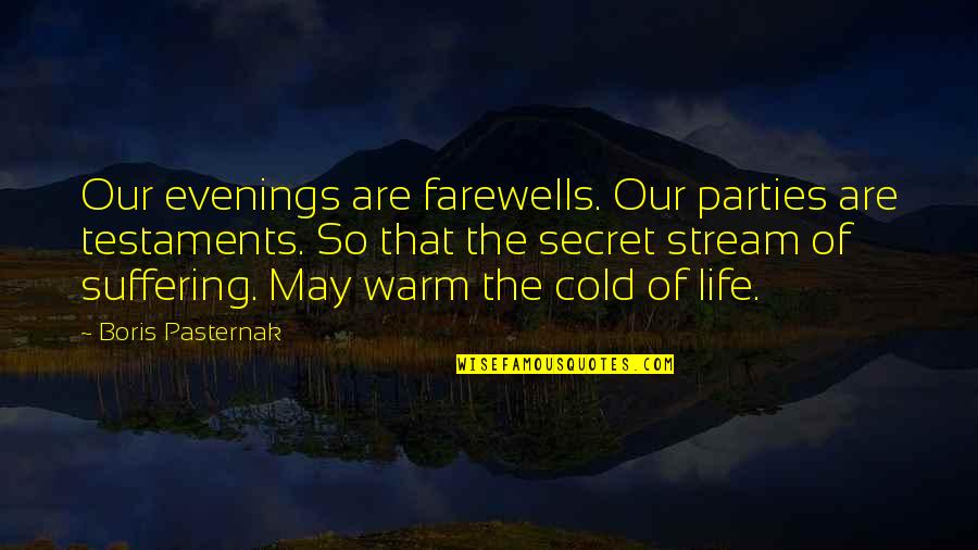 So Cold That Quotes By Boris Pasternak: Our evenings are farewells. Our parties are testaments.