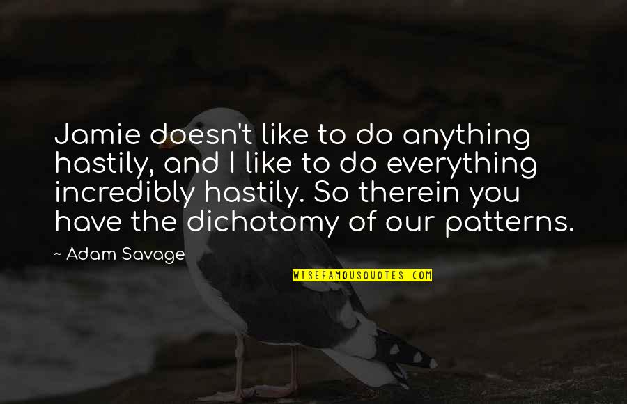 So Do You Quotes By Adam Savage: Jamie doesn't like to do anything hastily, and