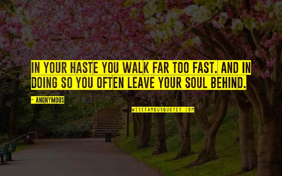 So Far Behind Quotes By Anonymous: In your haste you walk far too fast.