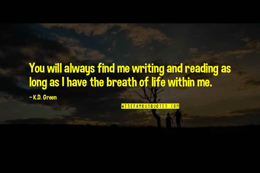 So Long For Now Quote Quotes By K.D. Green: You will always find me writing and reading