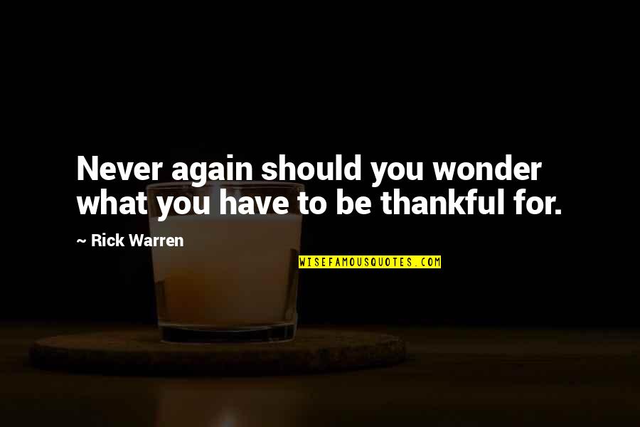 So Thankful For What I Have Quotes By Rick Warren: Never again should you wonder what you have