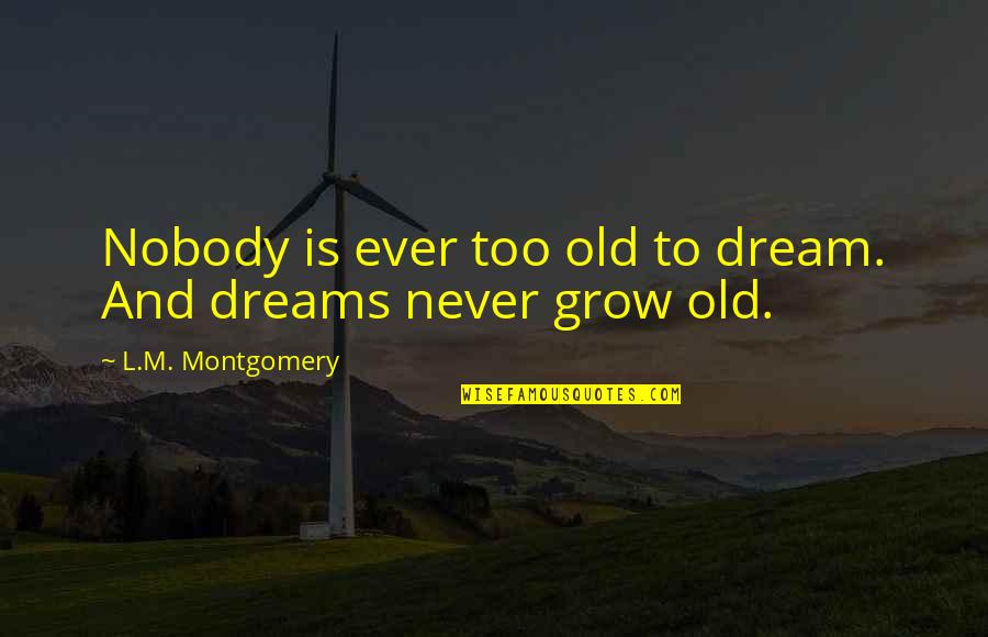 So Windy Quotes By L.M. Montgomery: Nobody is ever too old to dream. And So Windy Quotes By L.M. Montgomery: Nobody is ever too old to dream. And