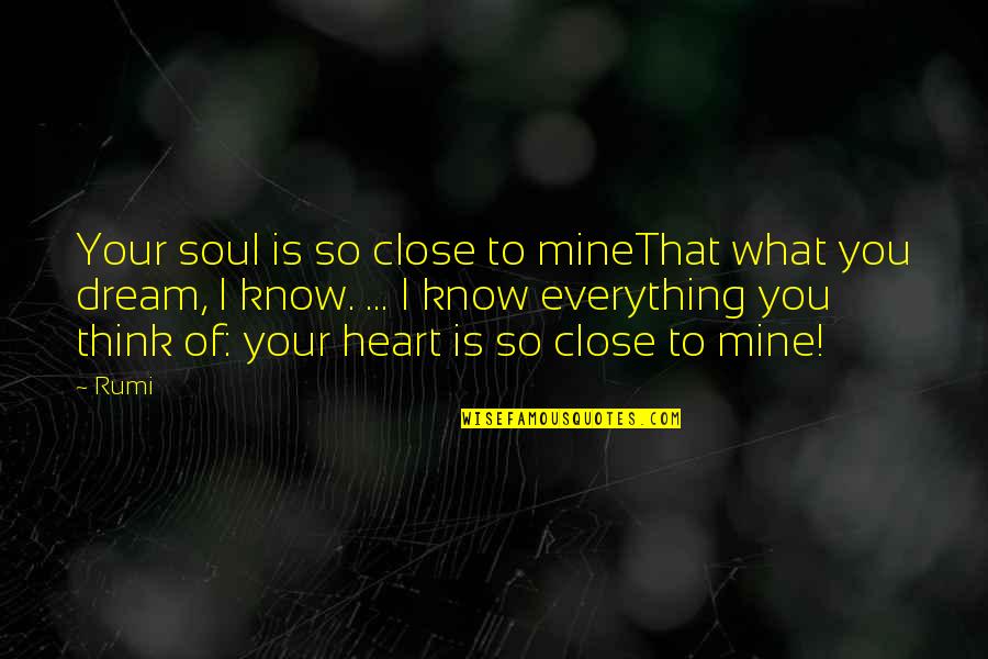 So You Know What Love Is Quotes By Rumi: Your soul is so close to mineThat what So You Know What Love Is Quotes By Rumi: Your soul is so close to mineThat what