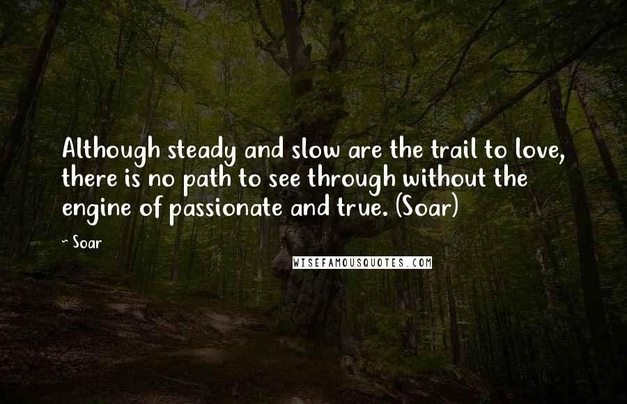 Soar quotes: Although steady and slow are the trail to love, there is no path to see through without the engine of passionate and true. (Soar)