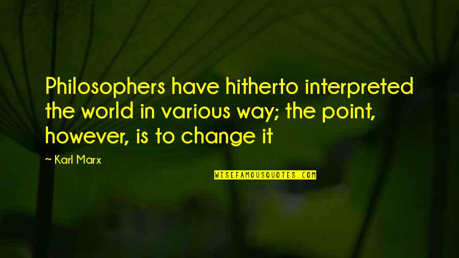 Socialism Quotes By Karl Marx: Philosophers have hitherto interpreted the world in various