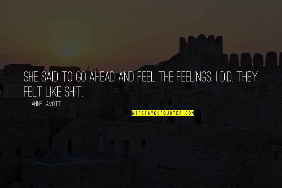 Socitey Quotes By Anne Lamott: She said to go ahead and feel the