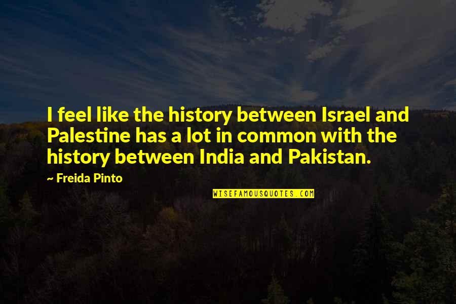 Sodaroos Quotes By Freida Pinto: I feel like the history between Israel and Sodaroos Quotes By Freida Pinto: I feel like the history between Israel and