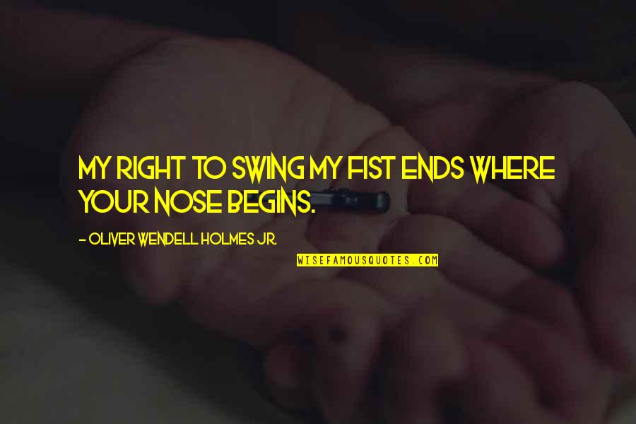 Soffiato Al Quotes By Oliver Wendell Holmes Jr.: My right to swing my fist ends where Soffiato Al Quotes By Oliver Wendell Holmes Jr.: My right to swing my fist ends where