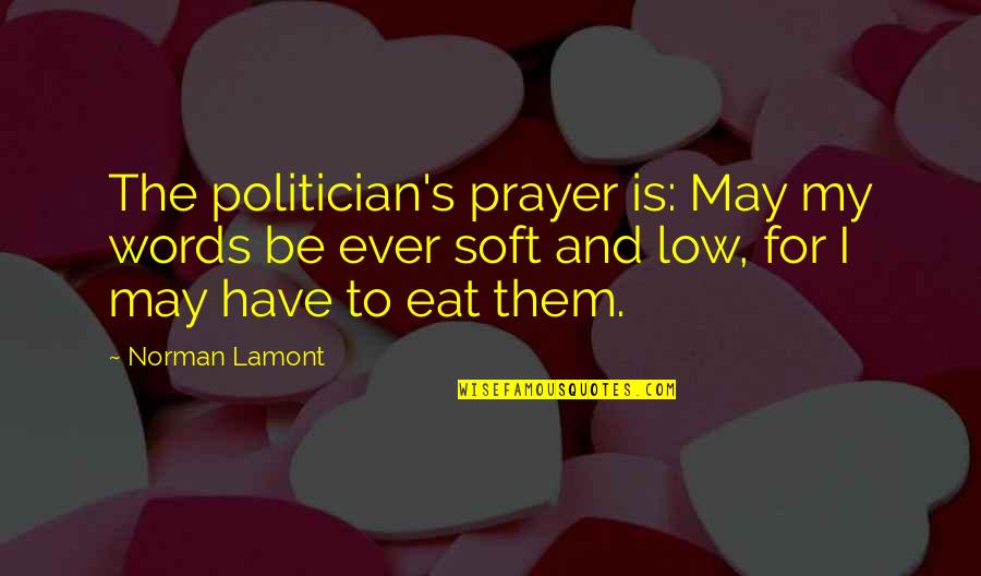 Soft Words Quotes By Norman Lamont: The politician's prayer is: May my words be