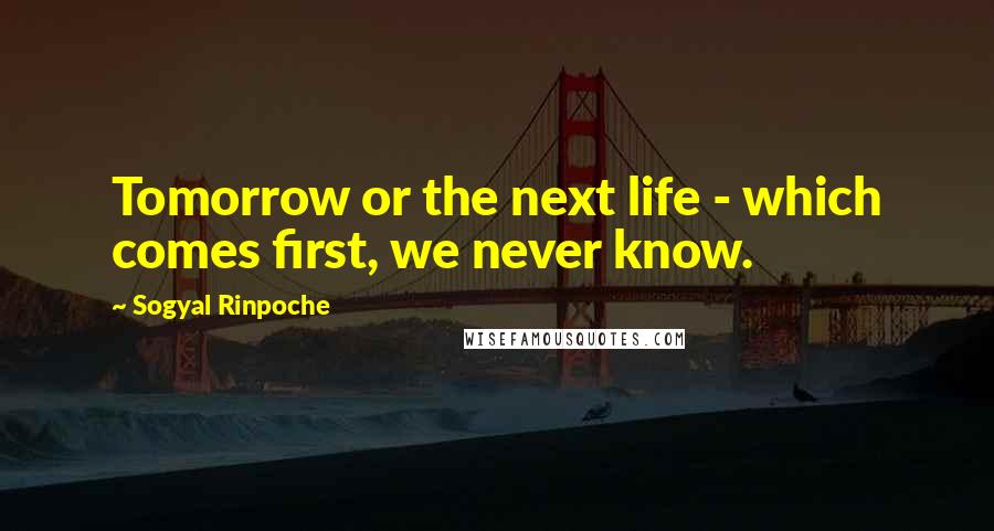 Sogyal Rinpoche quotes: Tomorrow or the next life - which comes first, we never know.