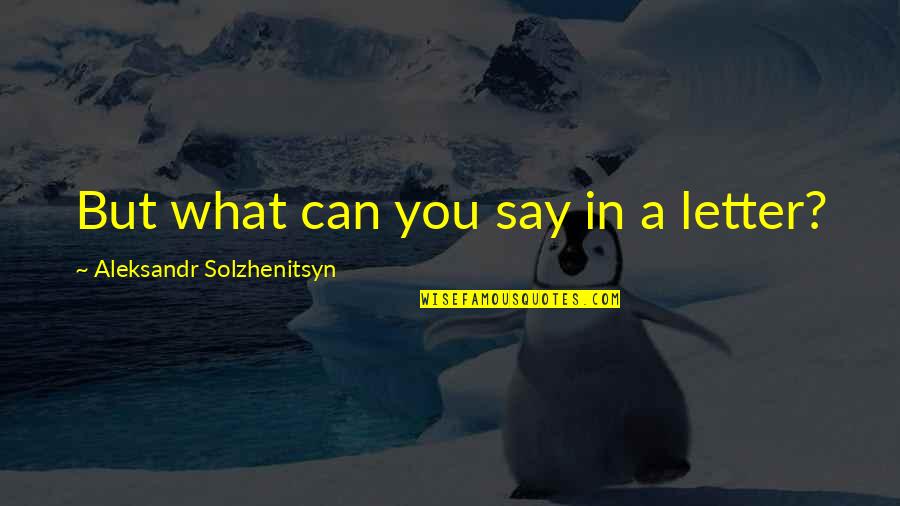 Soho's Quotes By Aleksandr Solzhenitsyn: But what can you say in a letter?