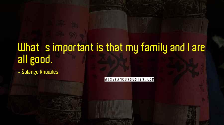 Solange Knowles quotes: What's important is that my family and I are all good.