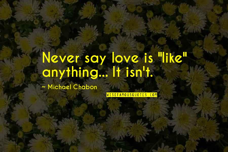 Solimene Dishes Quotes By Michael Chabon: Never say love is "like" anything... It isn't. Solimene Dishes Quotes By Michael Chabon: Never say love is "like" anything... It isn't.