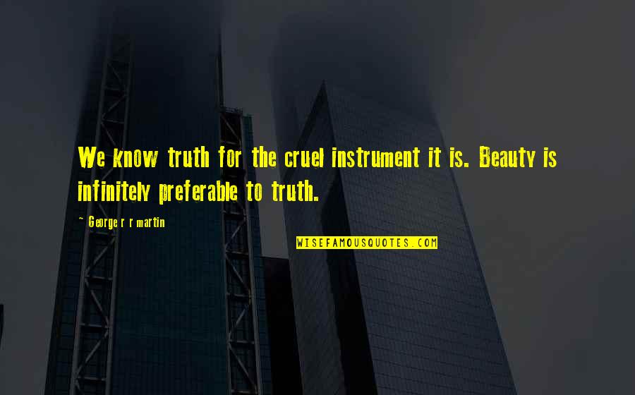 Sollozo Cancion Quotes By George R R Martin: We know truth for the cruel instrument it Sollozo Cancion Quotes By George R R Martin: We know truth for the cruel instrument it