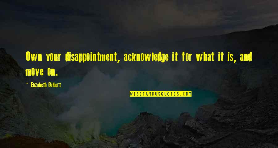 Sollt Quotes By Elizabeth Gilbert: Own your disappointment, acknowledge it for what it