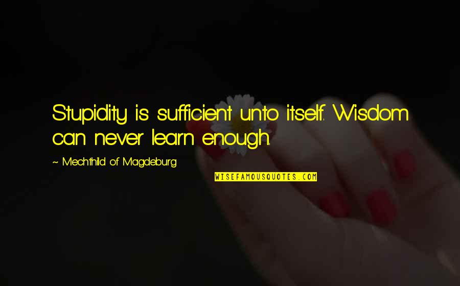 Solo Guy Quotes By Mechthild Of Magdeburg: Stupidity is sufficient unto itself. Wisdom can never