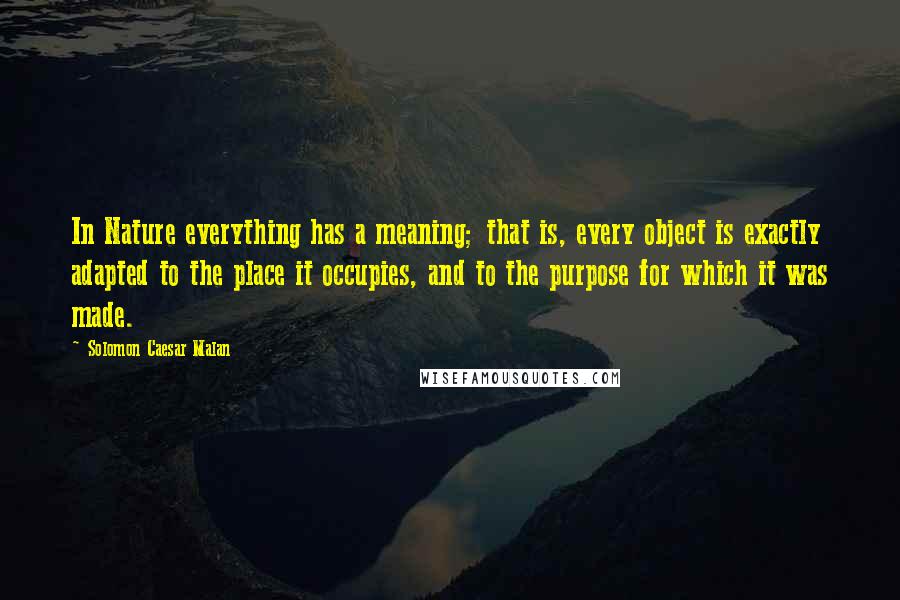 Solomon Caesar Malan quotes: In Nature everything has a meaning; that is, every object is exactly adapted to the place it occupies, and to the purpose for which it was made.