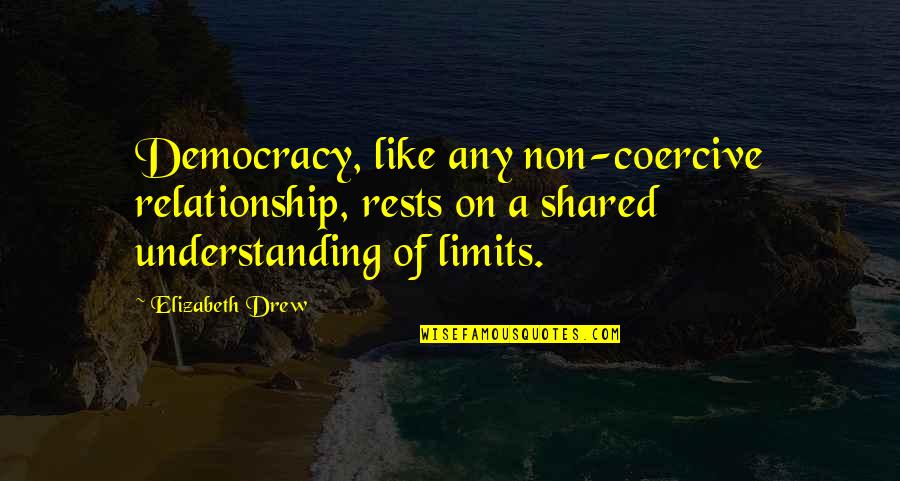 Som Quotes By Elizabeth Drew: Democracy, like any non-coercive relationship, rests on a