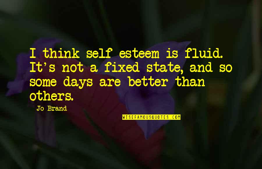 Some Days Are Better Than Others Quotes By Jo Brand: I think self-esteem is fluid. It's not a