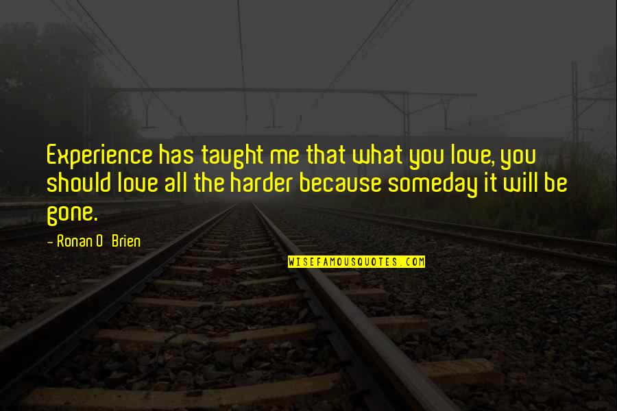 Someday You Will Quotes By Ronan O'Brien: Experience has taught me that what you love,