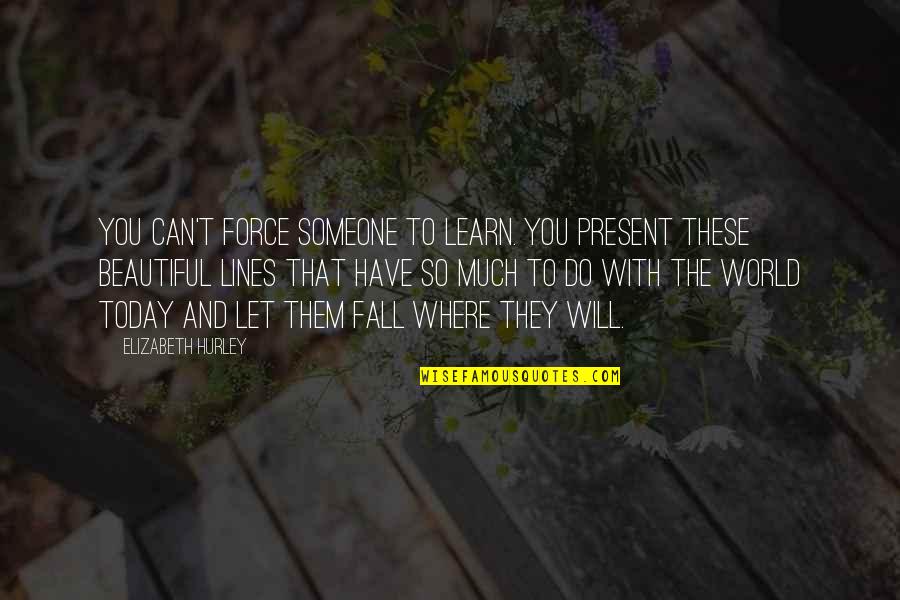 Someone Beautiful Quotes By Elizabeth Hurley: You can't force someone to learn. You present Someone Beautiful Quotes By Elizabeth Hurley: You can't force someone to learn. You present