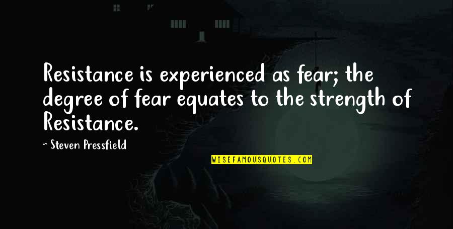 Someone Hurting Your Best Friend Quotes By Steven Pressfield: Resistance is experienced as fear; the degree of