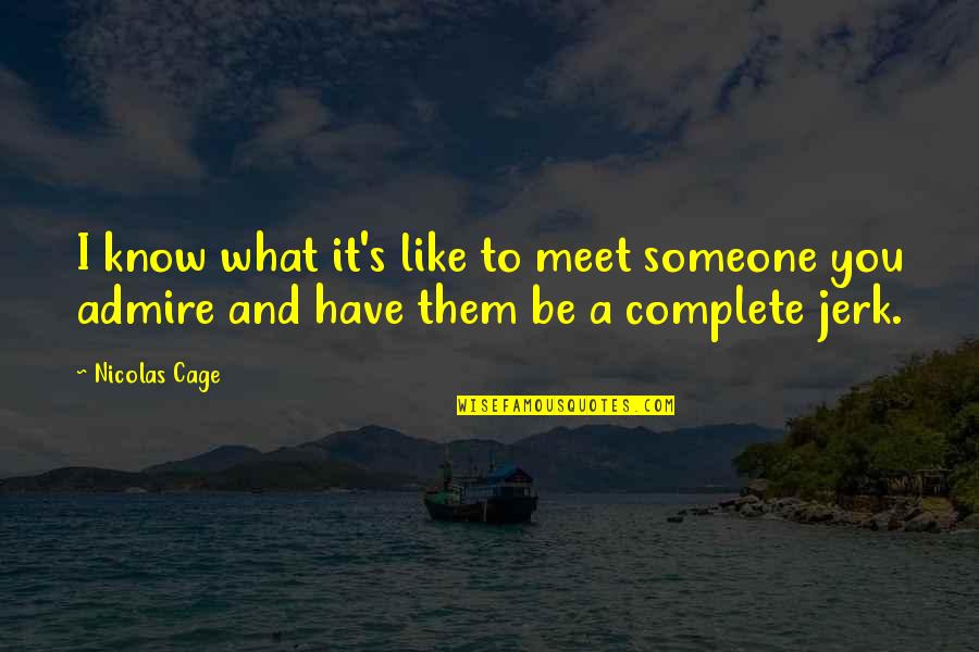 Someone I Know Quotes By Nicolas Cage: I know what it's like to meet someone