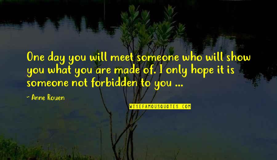 Someone Made My Day Quotes By Anne Rouen: One day you will meet someone who will Someone Made My Day Quotes By Anne Rouen: One day you will meet someone who will