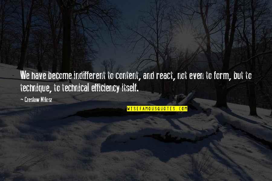Someone Remembered Quotes By Czeslaw Milosz: We have become indifferent to content, and react,