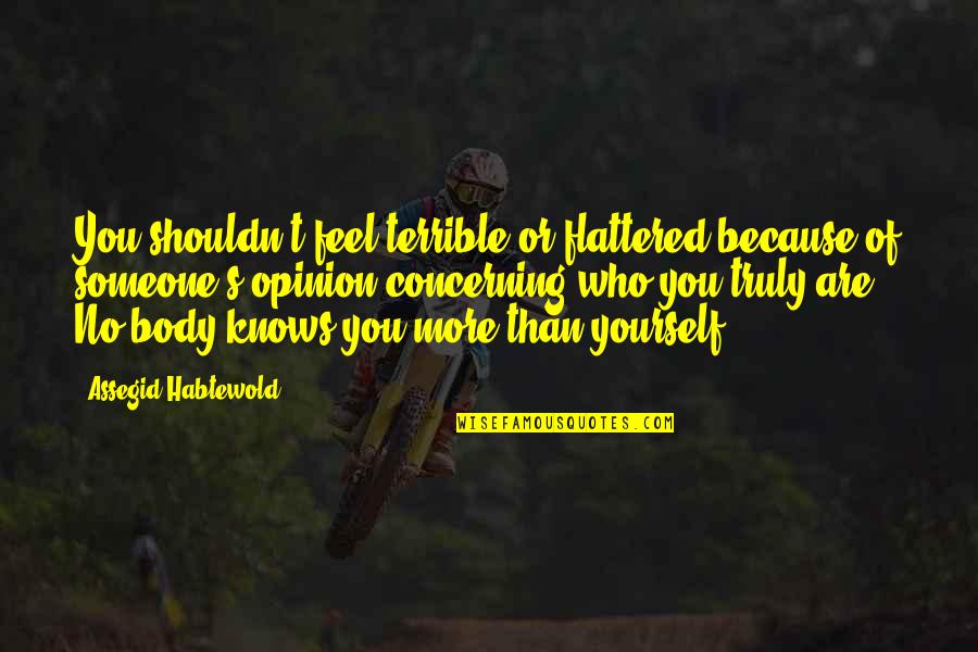 Someone S Opinion Quotes By Assegid Habtewold: You shouldn't feel terrible or flattered because of
