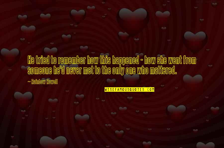 Someone You Never Met Quotes By Rainbow Rowell: He tried to remember how this happened - Someone You Never Met Quotes By Rainbow Rowell: He tried to remember how this happened -