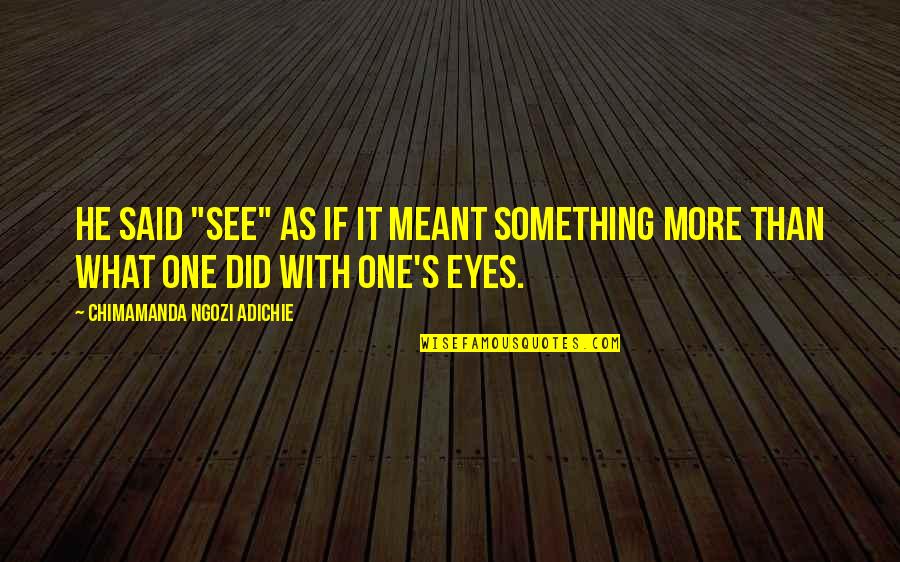 Something Meant To Be Quotes By Chimamanda Ngozi Adichie: He said "see" as if it meant something