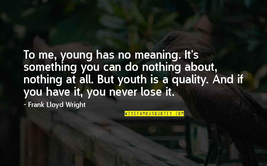 Something You Can Never Have Quotes By Frank Lloyd Wright: To me, young has no meaning. It's something