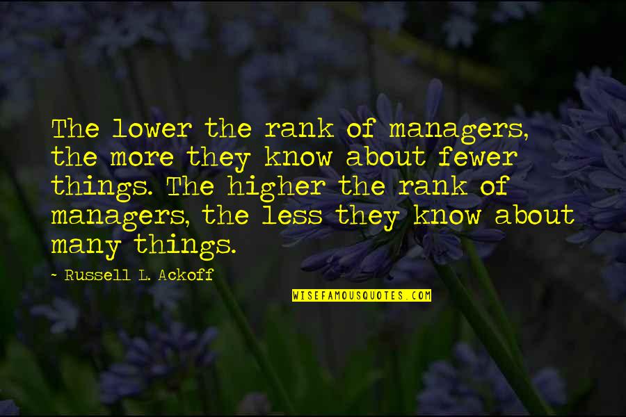 Something You Treasure Quotes By Russell L. Ackoff: The lower the rank of managers, the more Something You Treasure Quotes By Russell L. Ackoff: The lower the rank of managers, the more