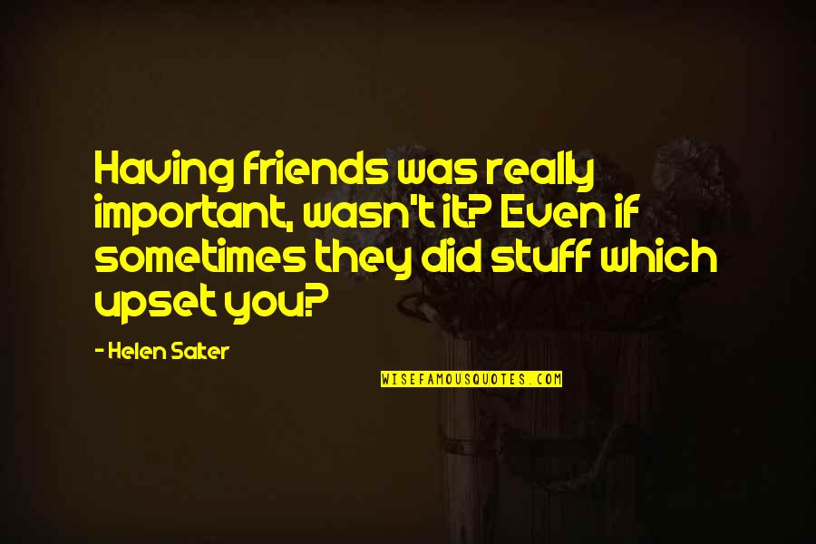 Sometimes Friends Quotes By Helen Salter: Having friends was really important, wasn't it? Even